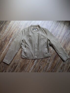 Coalition LA Womens Taupe Quilted Moto Faux Leather Edgy Chic Biker Jacket XL